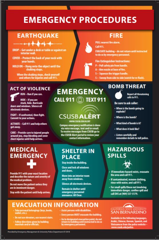 Campus Emergencies Environmental Health and Safety CSUSB